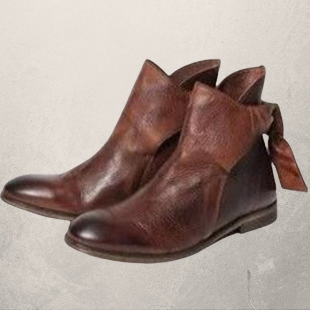 Ladies Leather Ankle Boots with Bow and Low Heel - Nocini