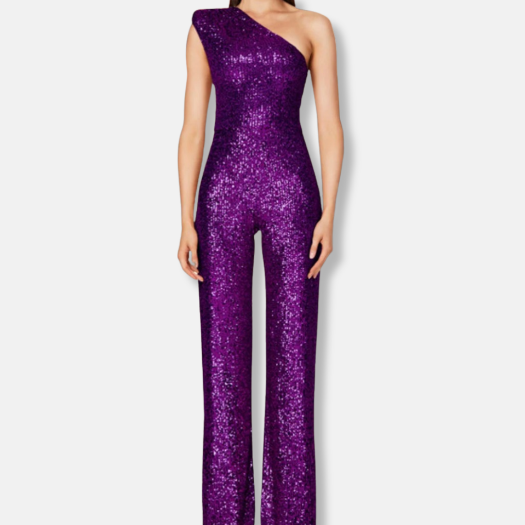 Glittering Off Shoulder Wide Leg Party Jumpsuit - Nocini
