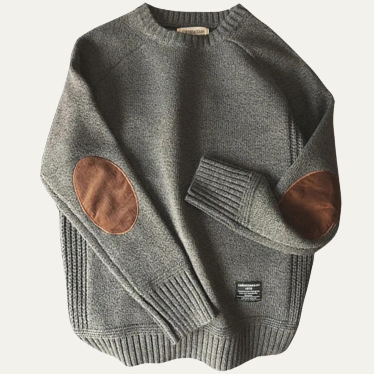 Classic Men's Elbow Patch Crew Neck Knit Sweater