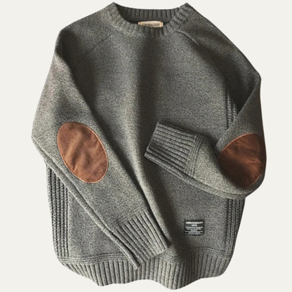 Classic Men's Elbow Patch Crew Neck Knit Sweater