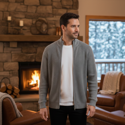 Men's Fashionable Crew Neck Zip Knit Sweater