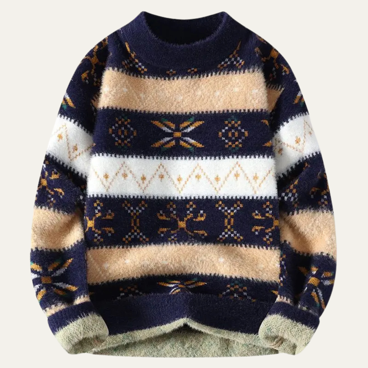 Warm Nordic Pattern Men's Fleece Crew Sweater