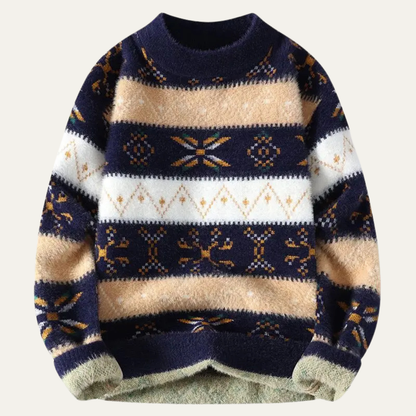 Warm Nordic Pattern Men's Fleece Crew Sweater