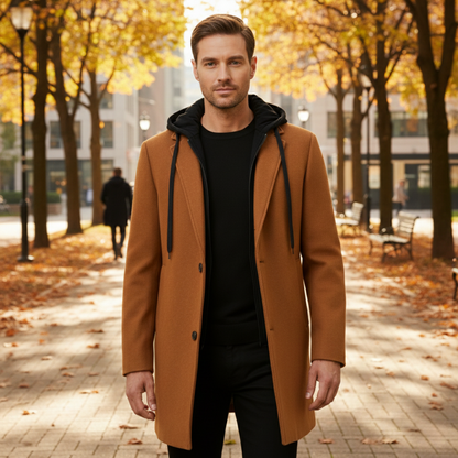 Warm Quilted Men's Wool Hooded Coat