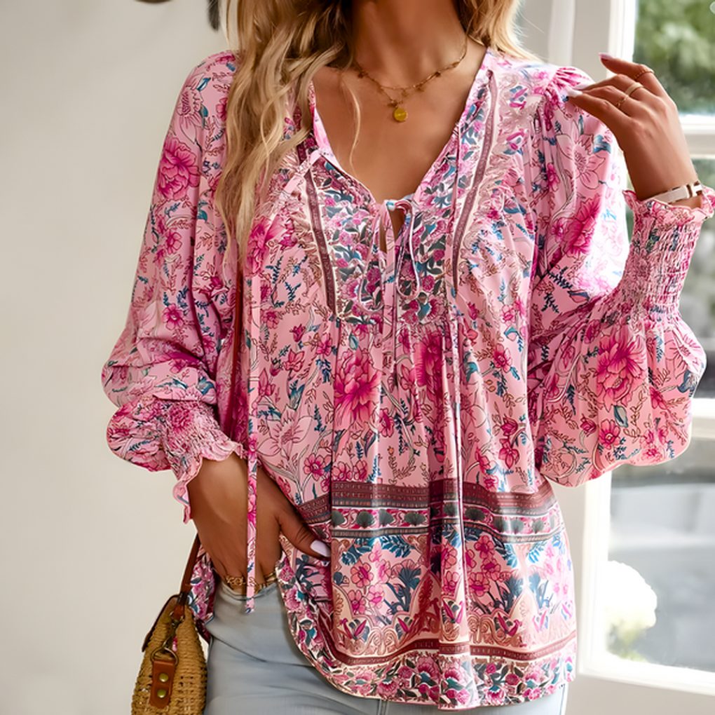 Classic Flower Patterned Top - Olytrend