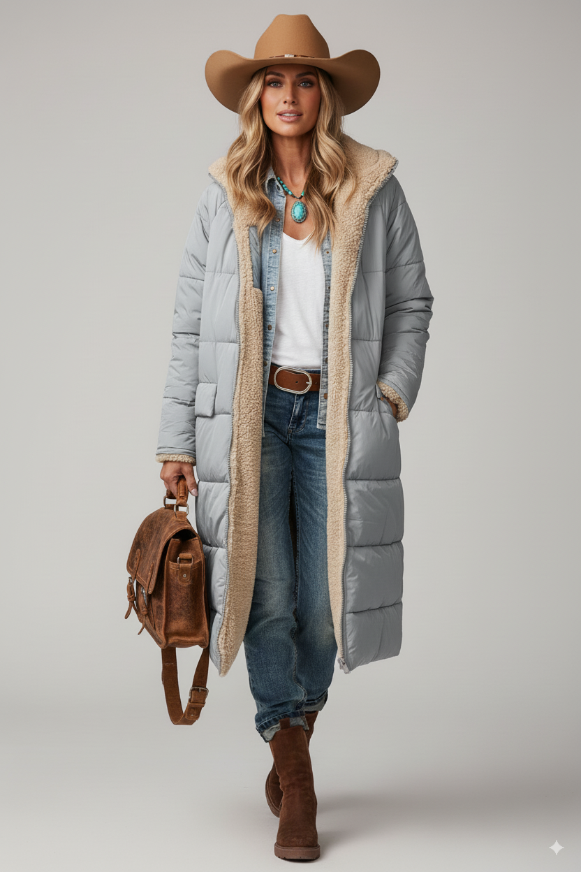 Women's Cozy Quilted Coat – Soft Fleece Lining – Warm Winter Jacket