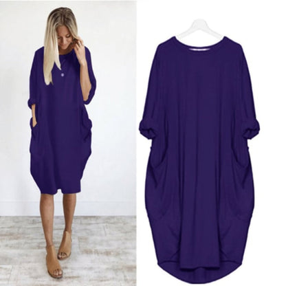 Casual Loose Fit Women's Midi Dress with Pockets