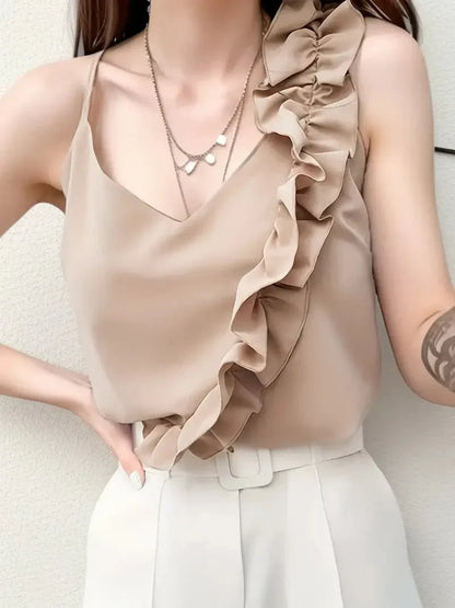 Women's Strapless V-Neck Ruffle Top