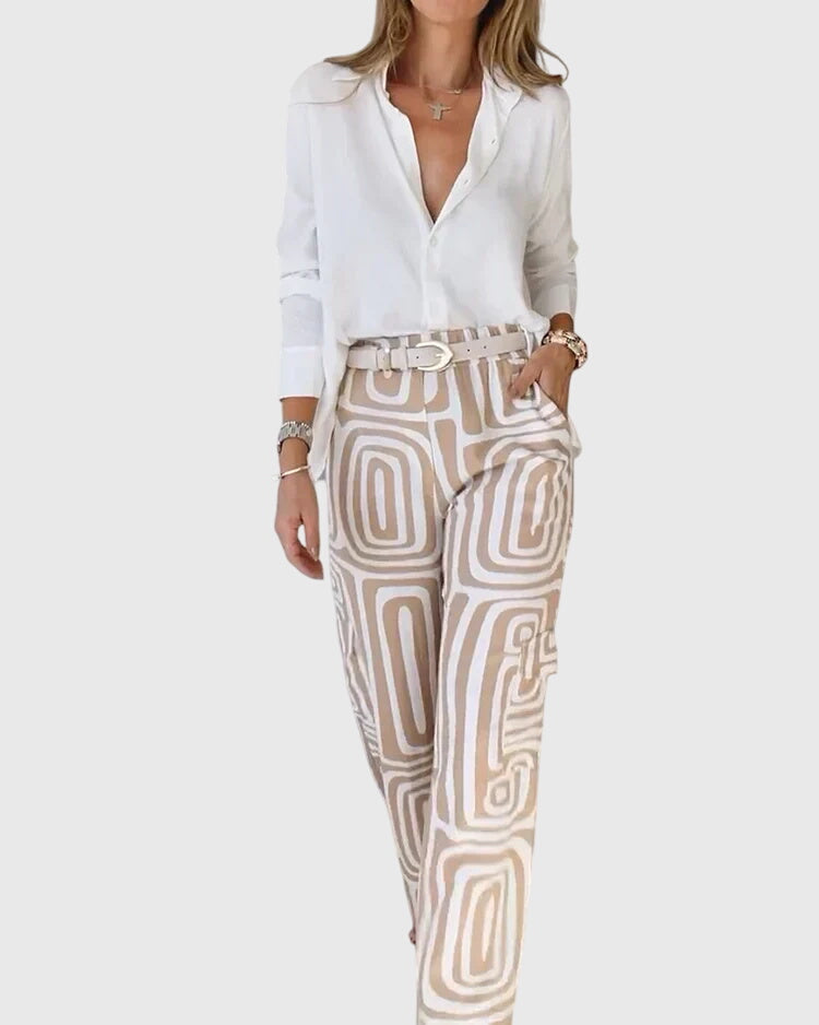 Women's Slim Fit Pants with Free Top and Waist Belt