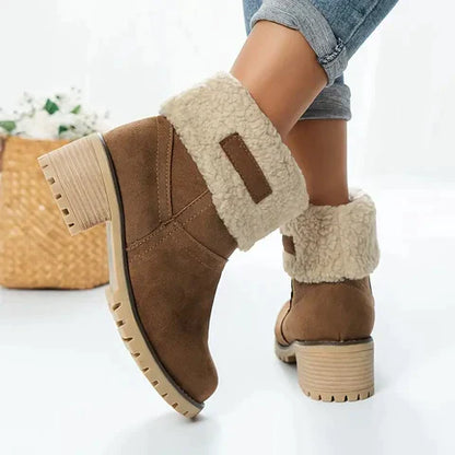 Ladies Suede Mid Calf Block Heel Boots