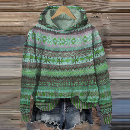 Cozy Oversized Fair Isle Hooded Sweatshirt
