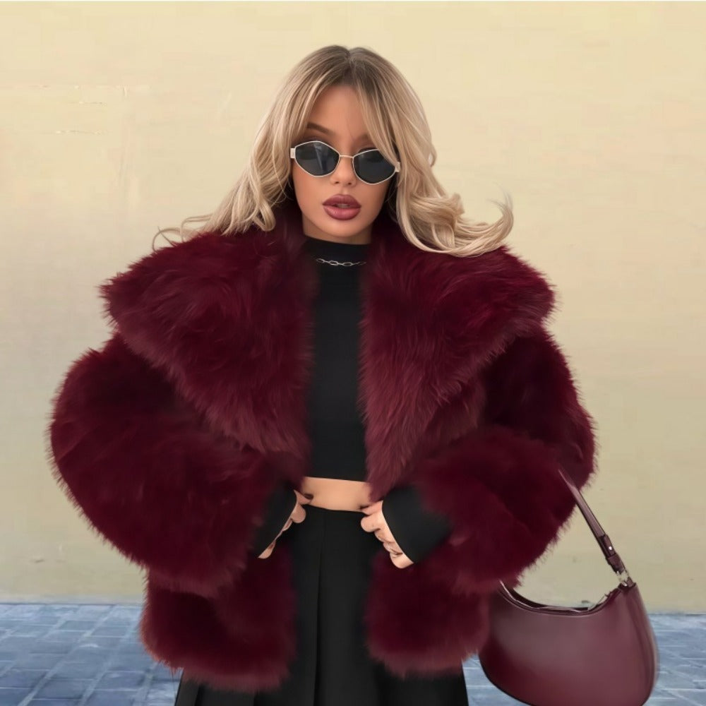Luxurious Faux Fur Long Coat | Wrap Shawl Collar