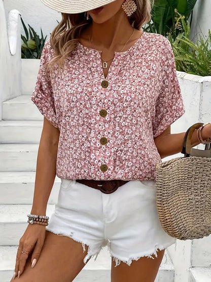 Ladies' Pretty Floral Short Sleeve Shirt - Nocini