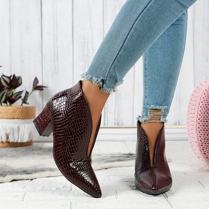 Ladies' High Heel Ankle Boots with Animal Print Detail
