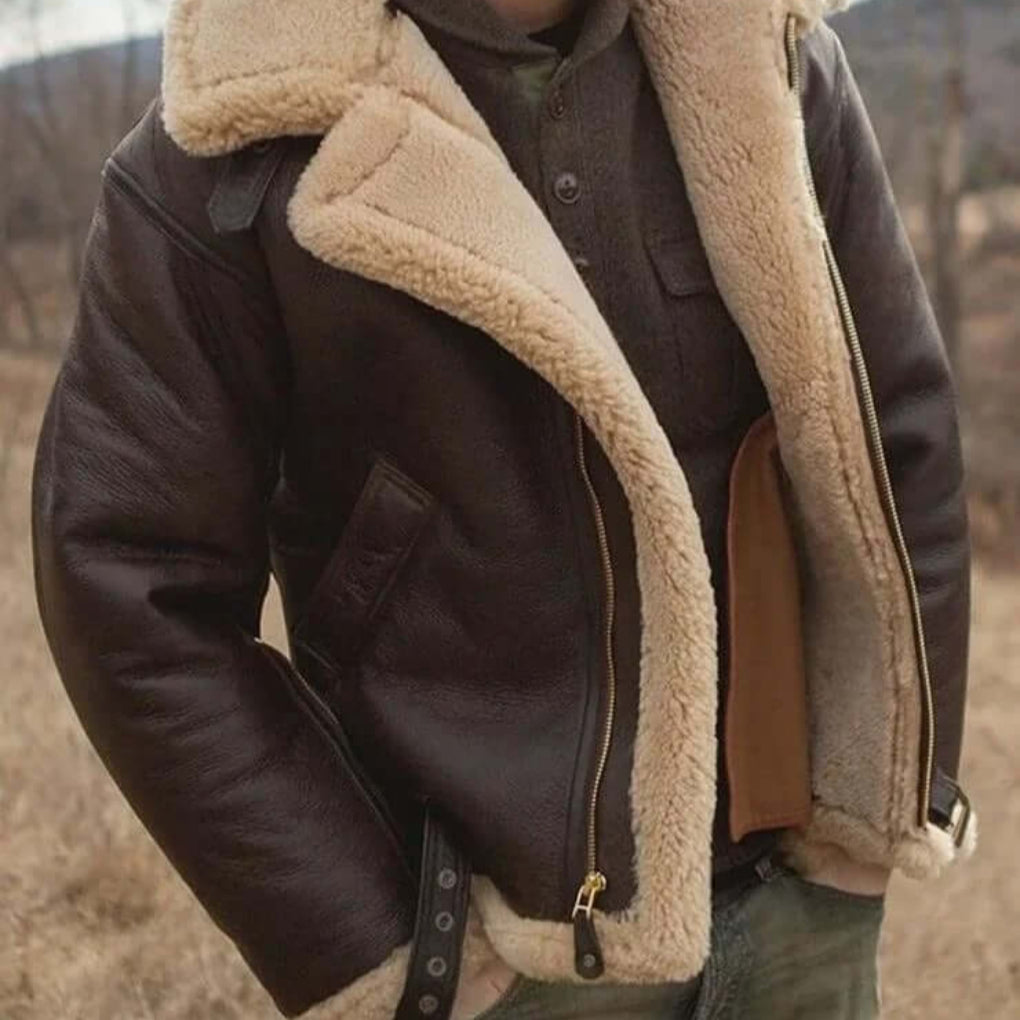 Luxurious Sheepskin Leather Aviator Jacket - Olytrend