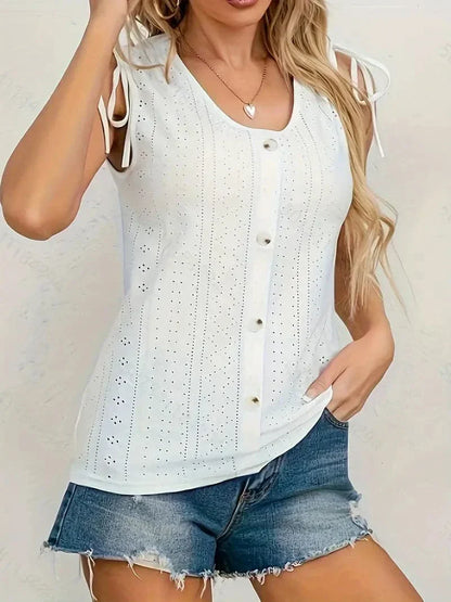 Women's Summer Tank Top with Buttons and Lace Detail