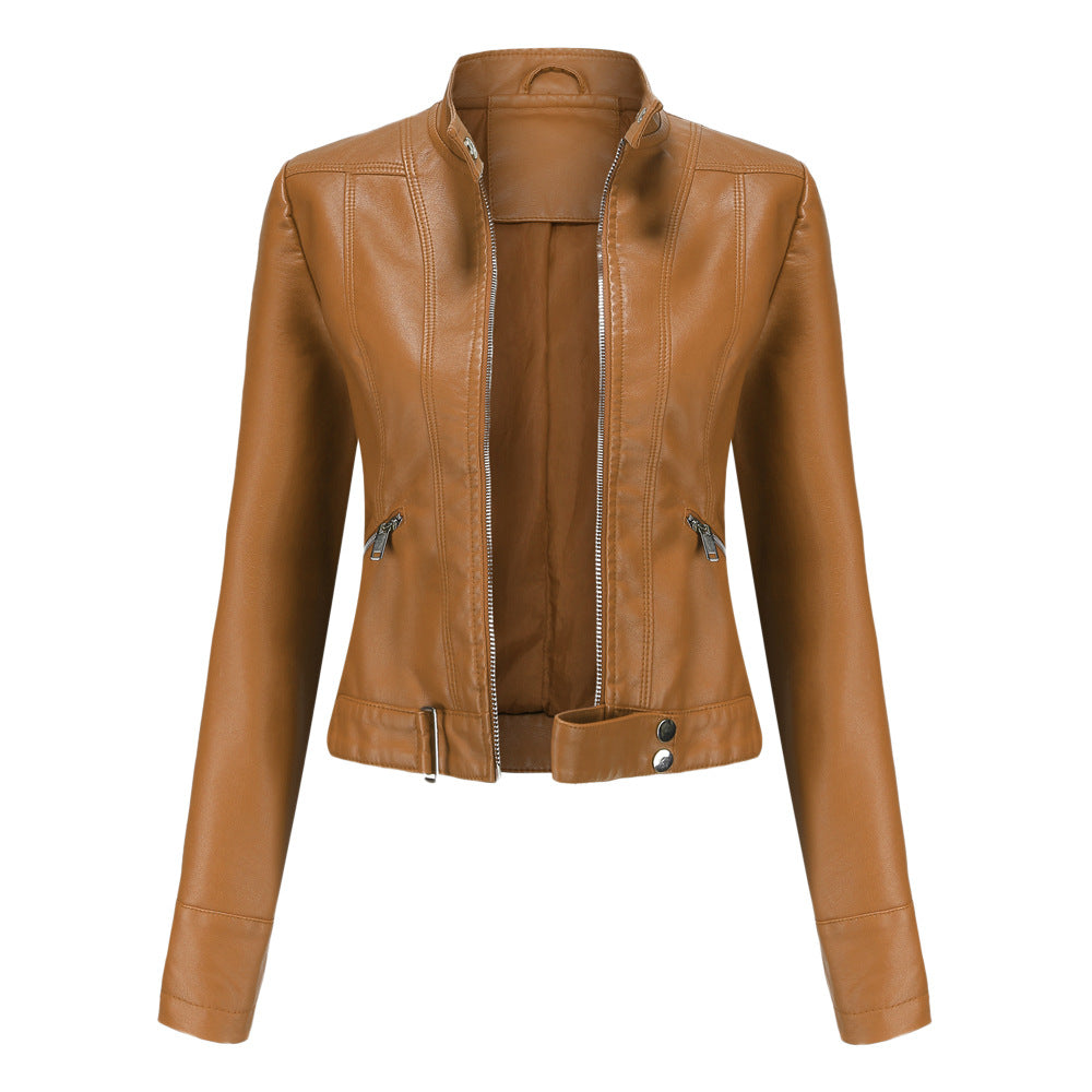 Classic Biker Leather Jacket with Zip Up Design