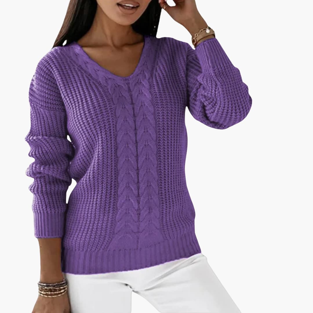 Women's V Neck Cable Knit Sweater