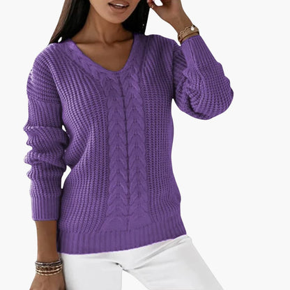 Women's V Neck Cable Knit Sweater