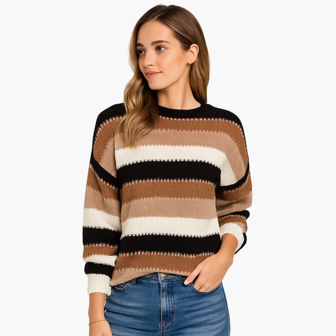 Ladies' Casual Striped Crew Neck Sweater