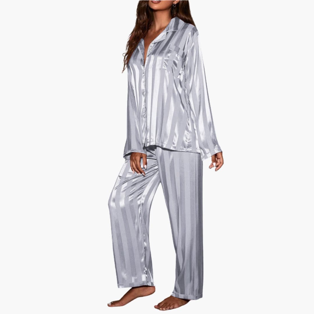 Ladies Soft Sleepwear Pajama Set with Buttons and Stripes