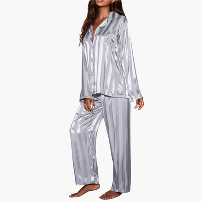 Ladies Soft Sleepwear Pajama Set with Buttons and Stripes
