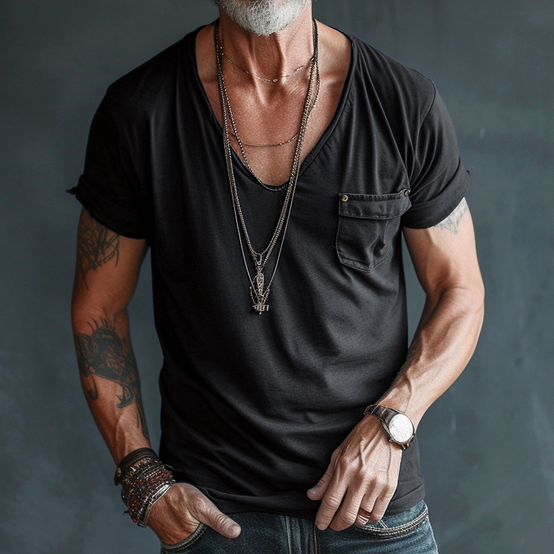Casual Men's V-Neck Cotton T-Shirt