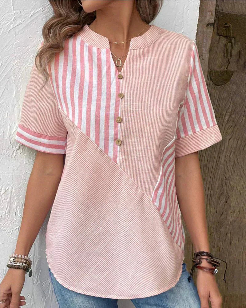 Casual Short Sleeve Striped Women's Shirt