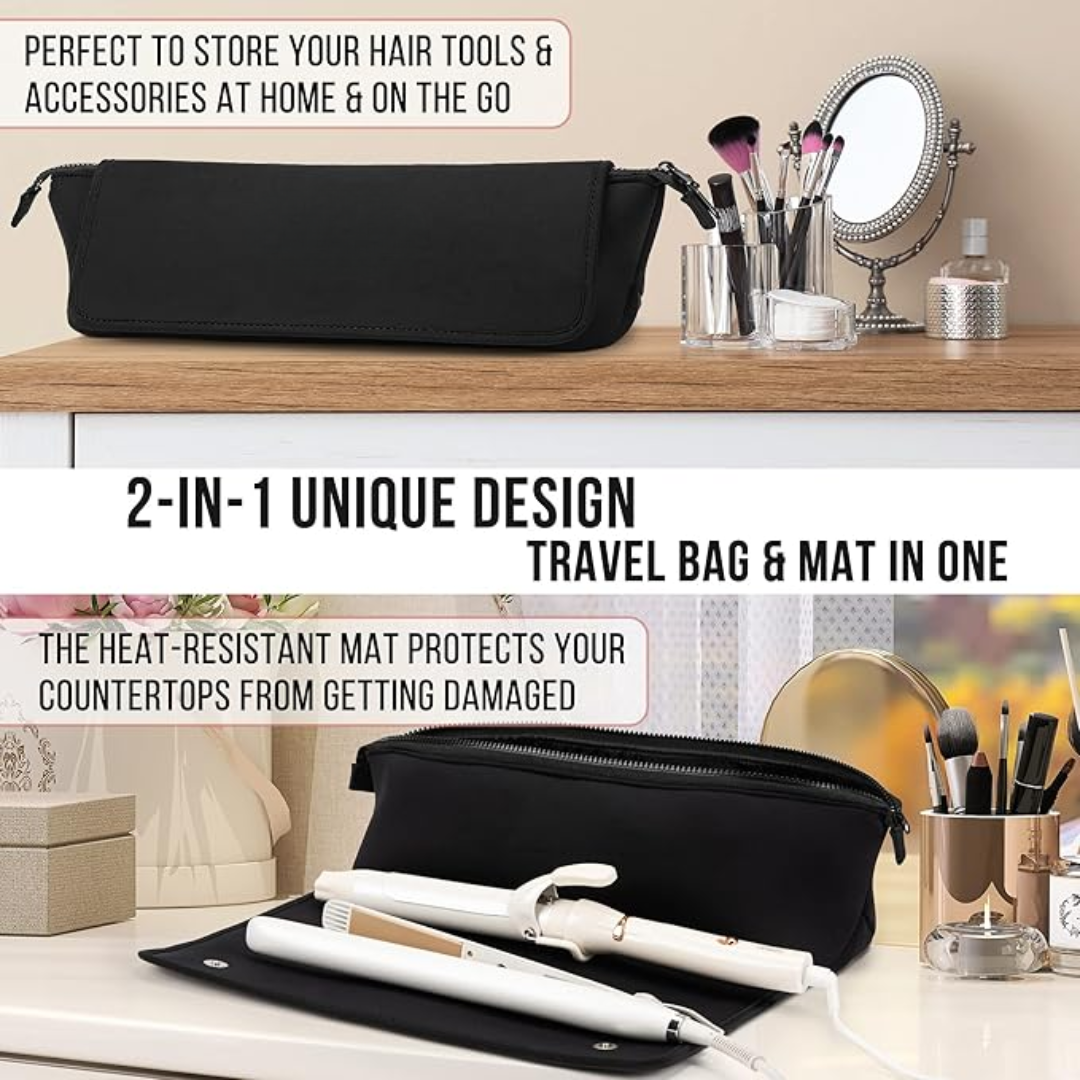 2-in-1 Hair Tools Travel Bag & Heat Resistant Mat-Black-Nora Luxe