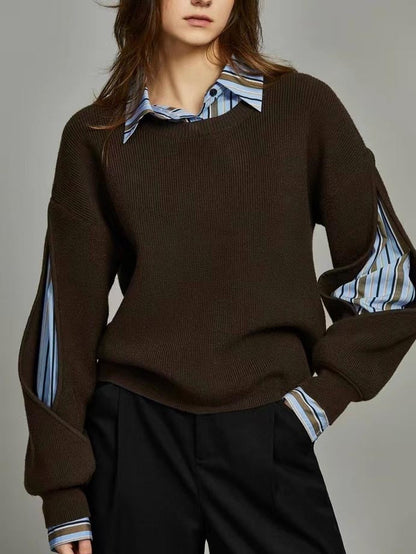 Textured Crew Neck Sweatshirt Dress