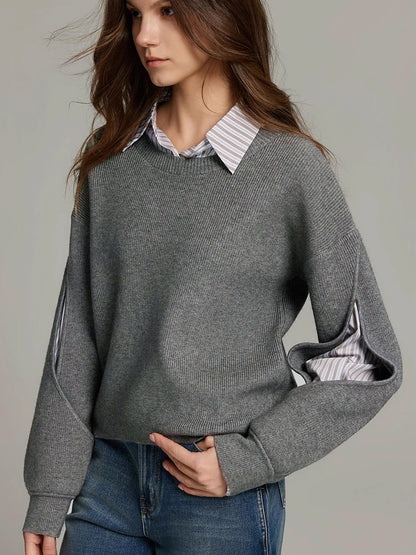 Textured Crew Neck Sweatshirt Dress