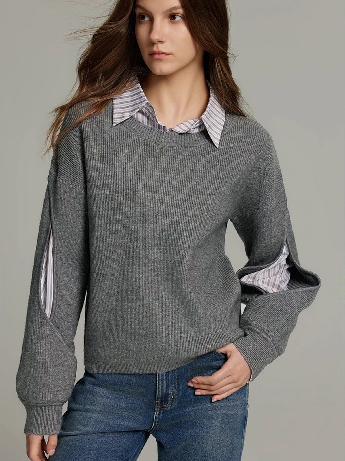 Textured Crew Neck Sweatshirt Dress