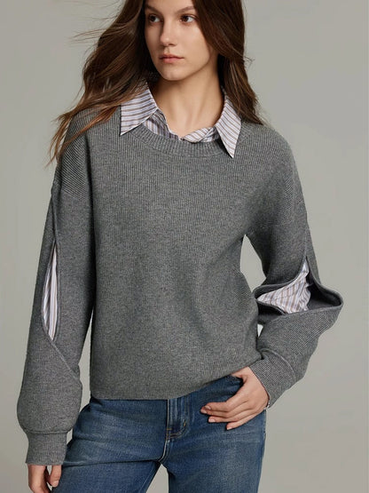 Textured Crew Neck Sweatshirt Dress