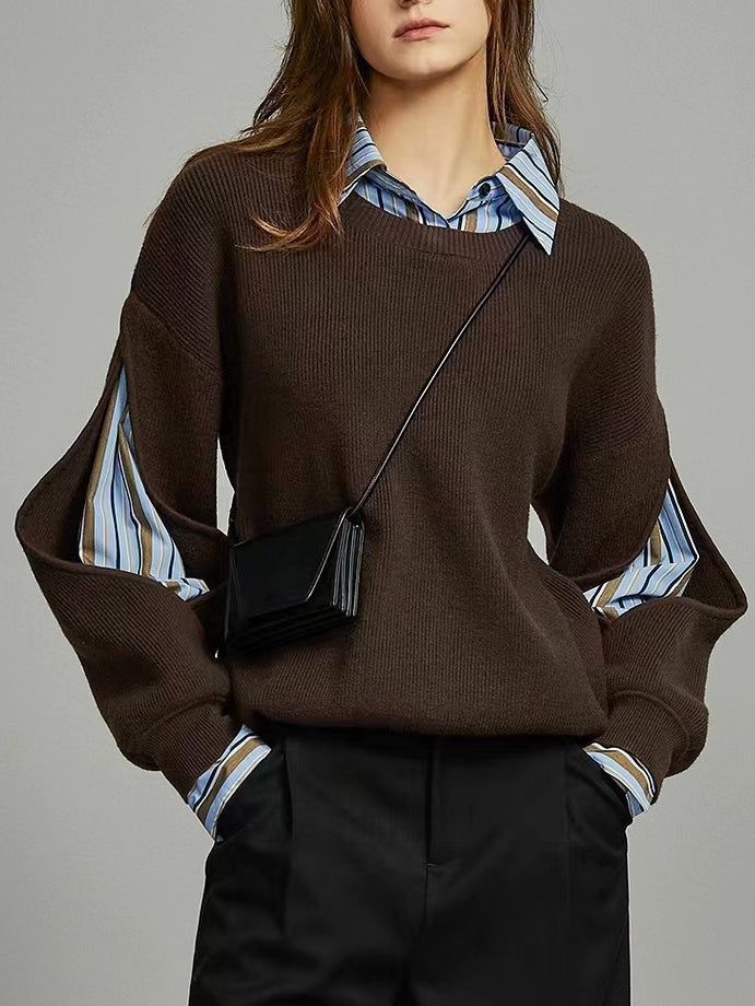 Textured Crew Neck Sweatshirt Dress - Pexav