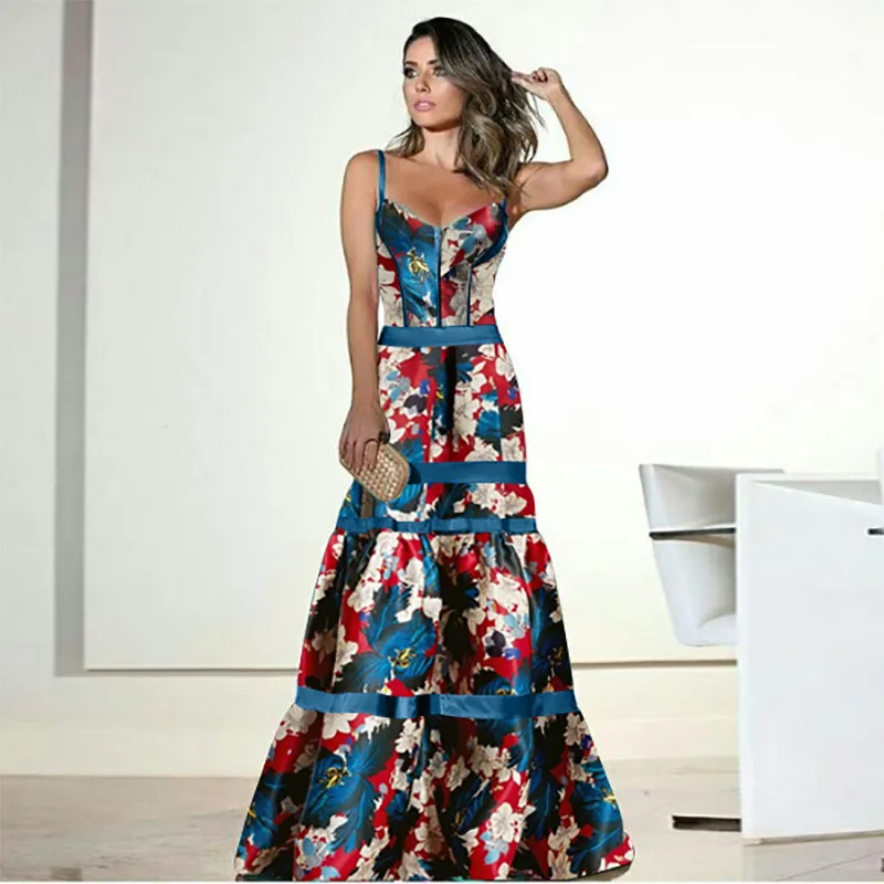 Elegant Strapless Floral Maxi Dress in Silk Fabric