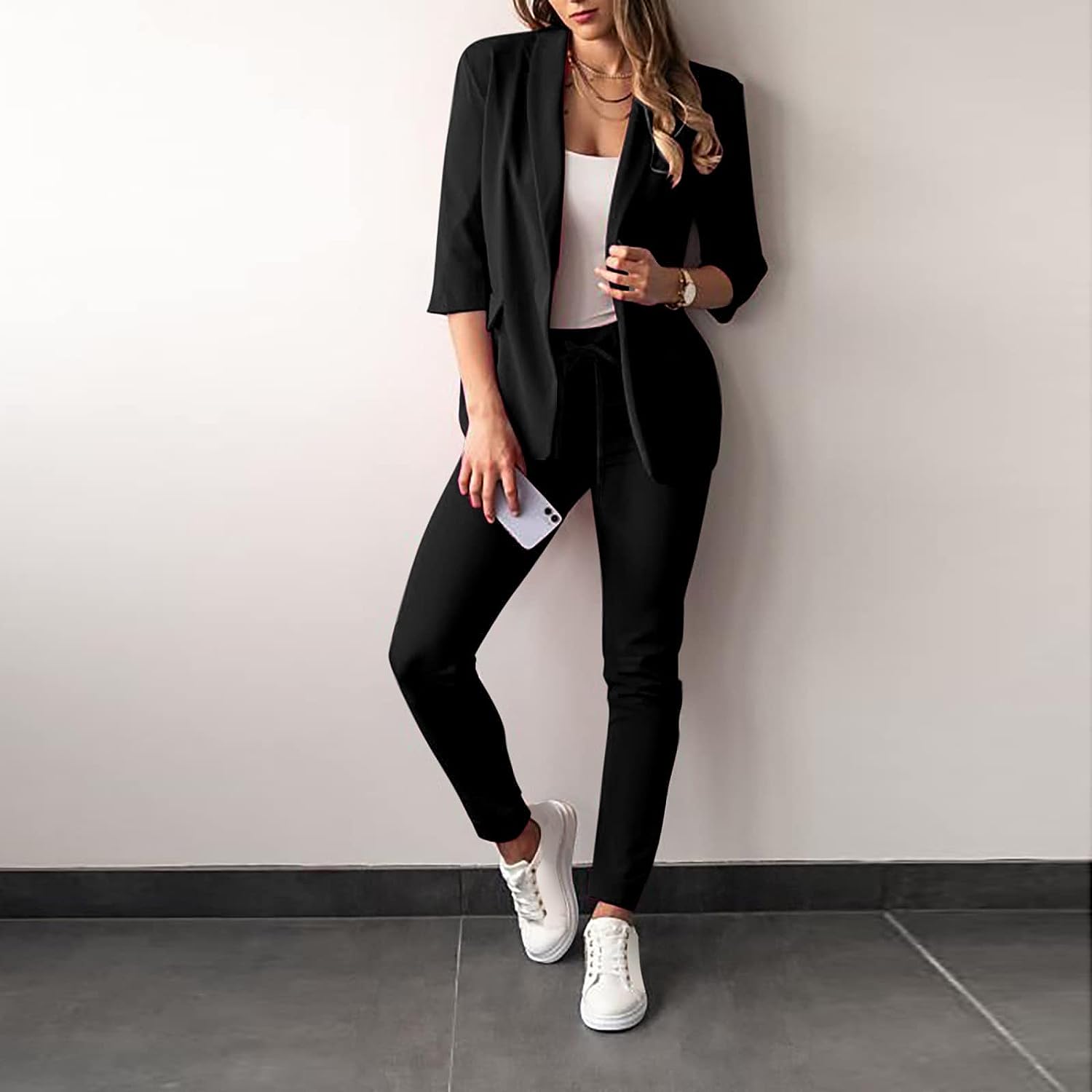 2-Piece Stretch Women's Suit with Blazer - Vivian-Black-S-The Livary