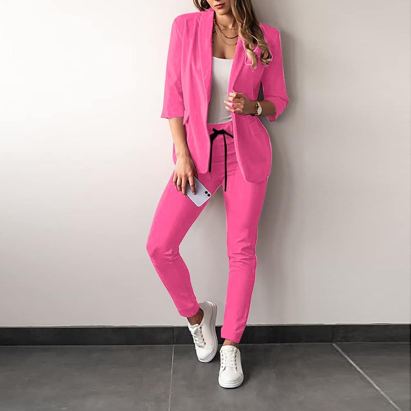 2-Piece Stretch Women's Suit with Blazer - Vivian-Pink-S-The Livary