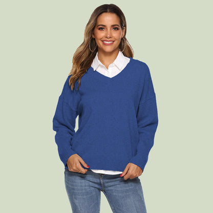 Cozy Women's V-Neck Sweater Long Sleeve Soft