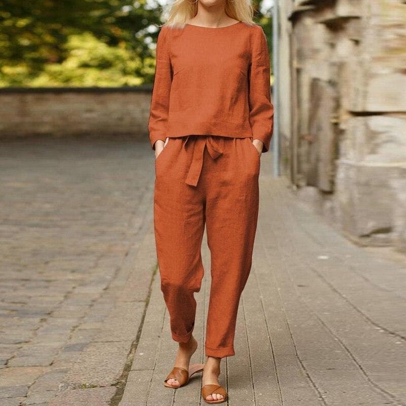 Comfy Women's Linen Pajama Set with Loose Fit Top and Pants