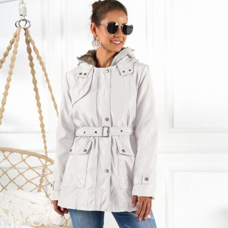 Waterproof Women's Parka Coat with Hood and Belt