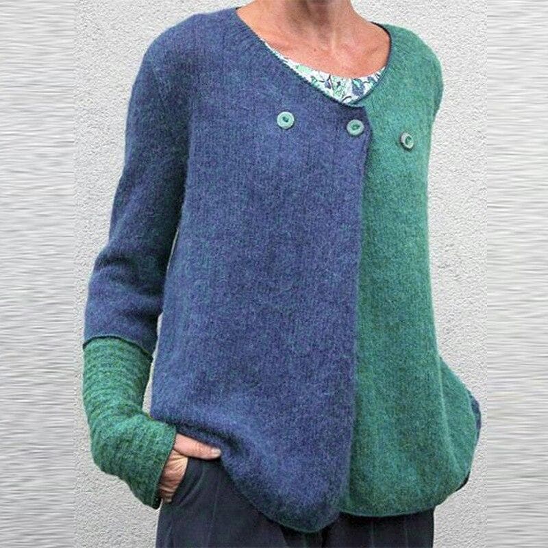 Casual Oversized Colorblock Button Sweater - Nocini