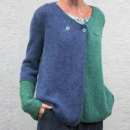Casual Oversized Colorblock Button Sweater - Nocini