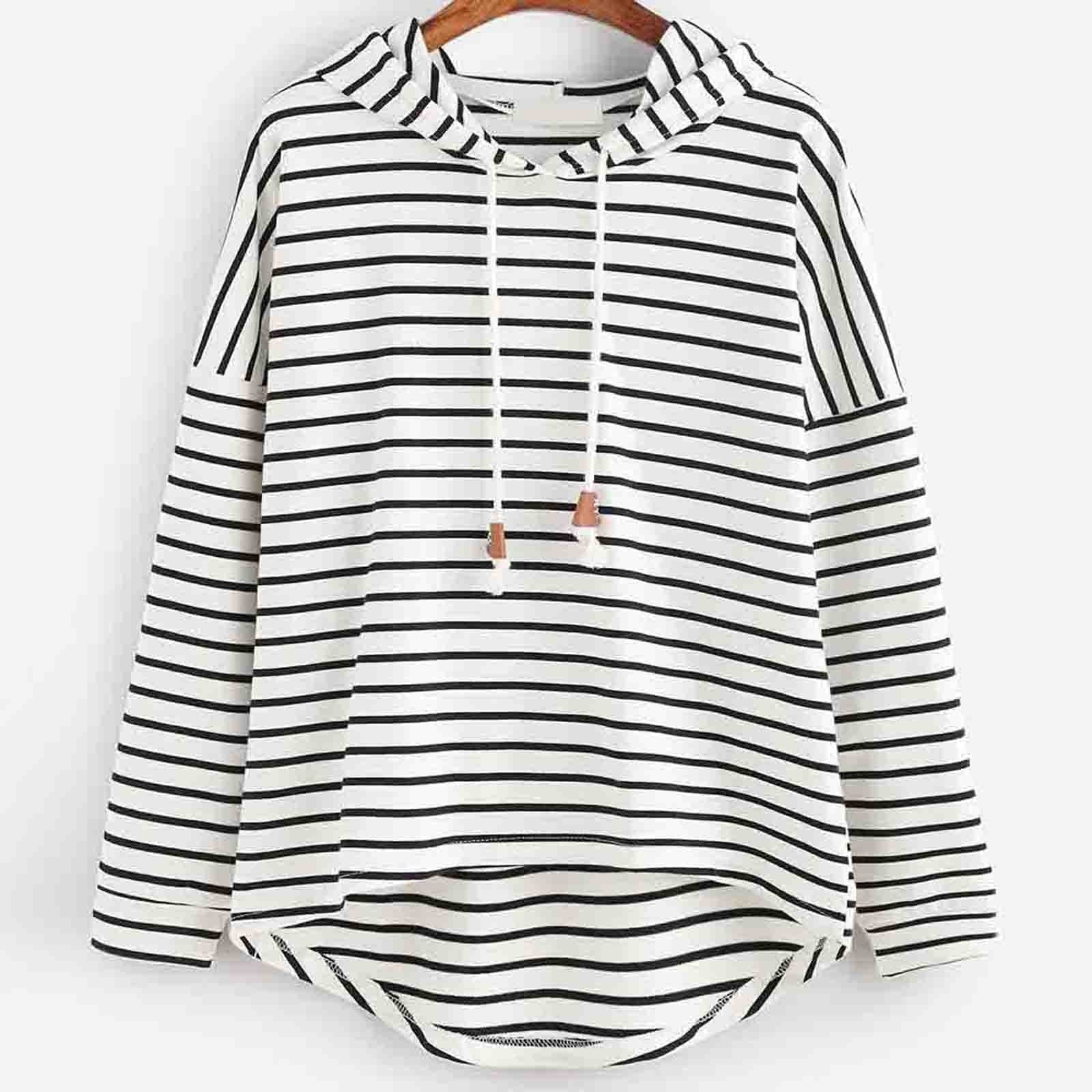 Casual Striped Long Sleeve Women's Hoodie - Nocini
