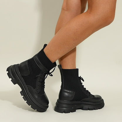 Cozy Knit Ankle Boots with Thick Sole