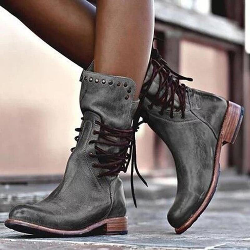 Ladies Real Leather Lace Up Ankle Boots