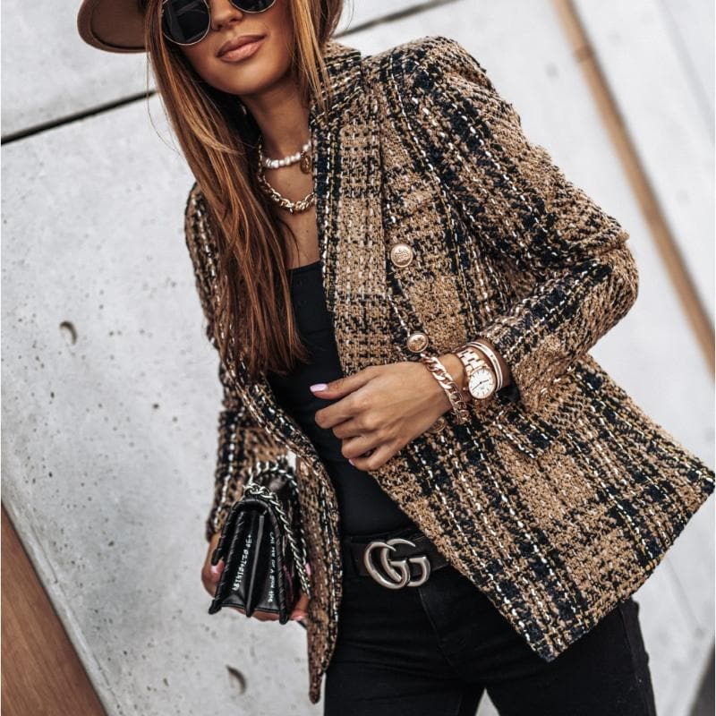 Women's Blazer - Tweed Pattern - Tailored Fit - Double Breasted
