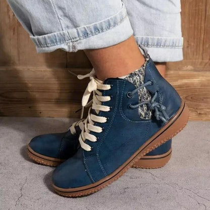 Ladies Real Leather Lace Up Sneakers