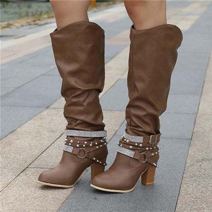 Pam Women's Tall Slouch Boots - Chunky Block Heel