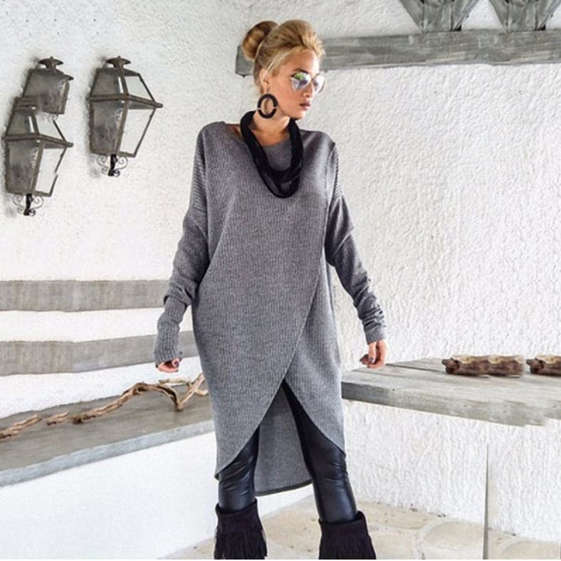 Cozy Oversized Woman Sweater Soft Asymmetric Hem