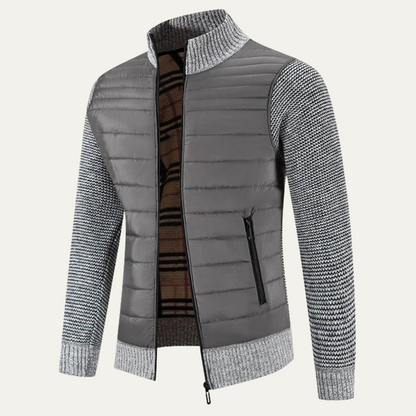 Warm Men's Quilted Bomber Jacket with Fleece Sleeves